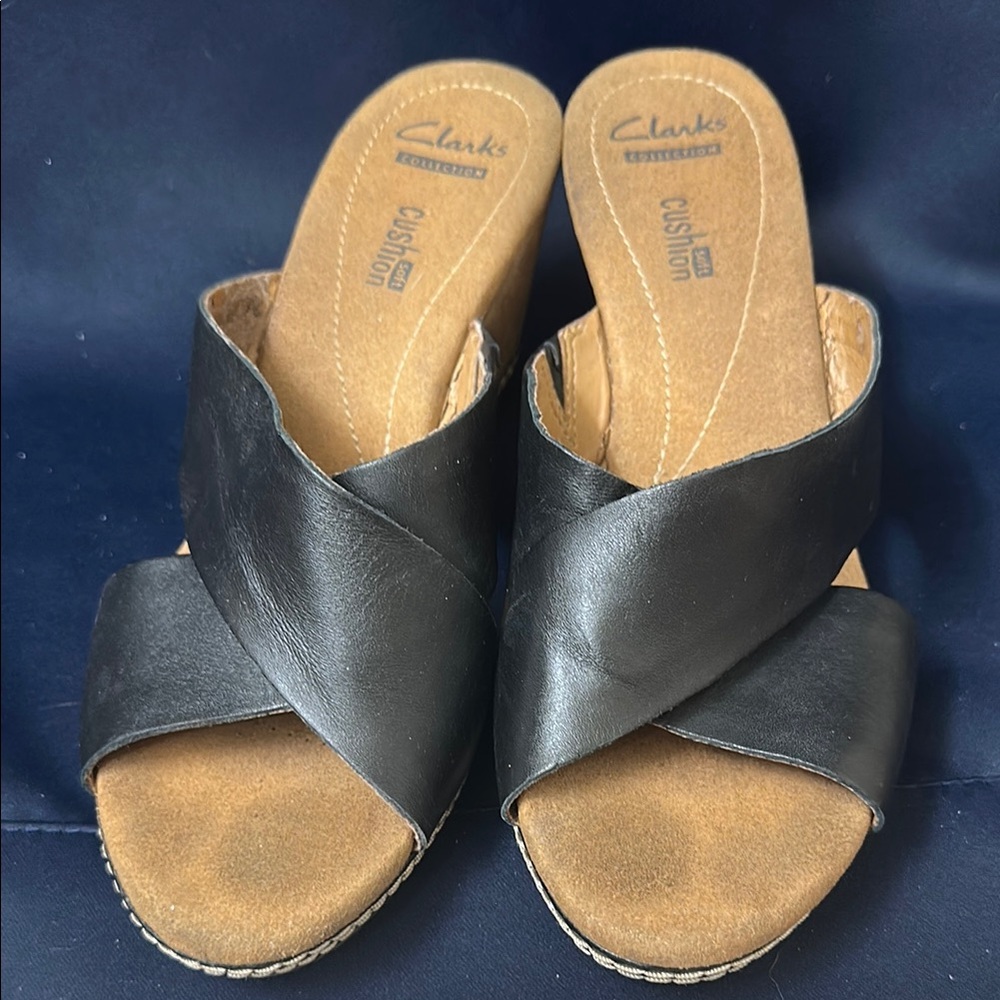 Clarks Black and Tan Mules Comfortable Slip-On Shoes